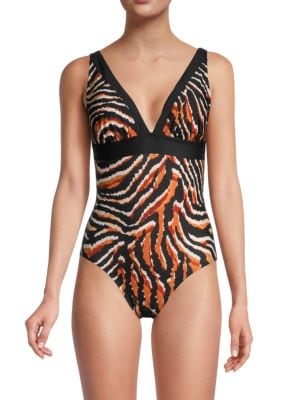 DKNY Tiger-Print One-Piece Swimsuit - Size 14