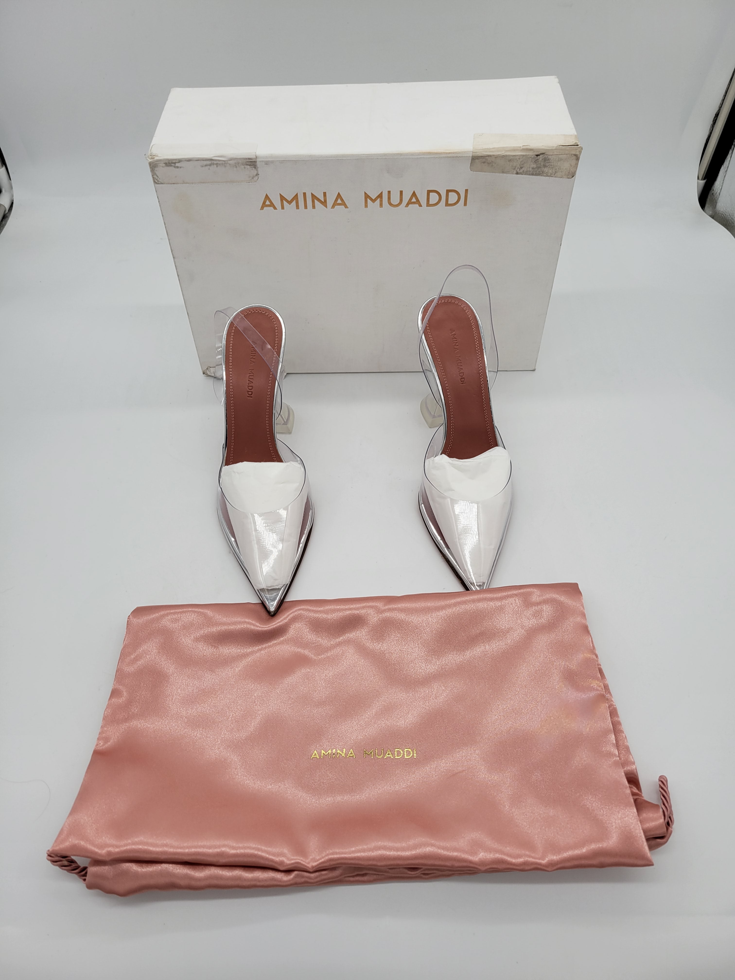 AMINA MUADDI Holli Glass Heel in Transparent SIZE 35.5
