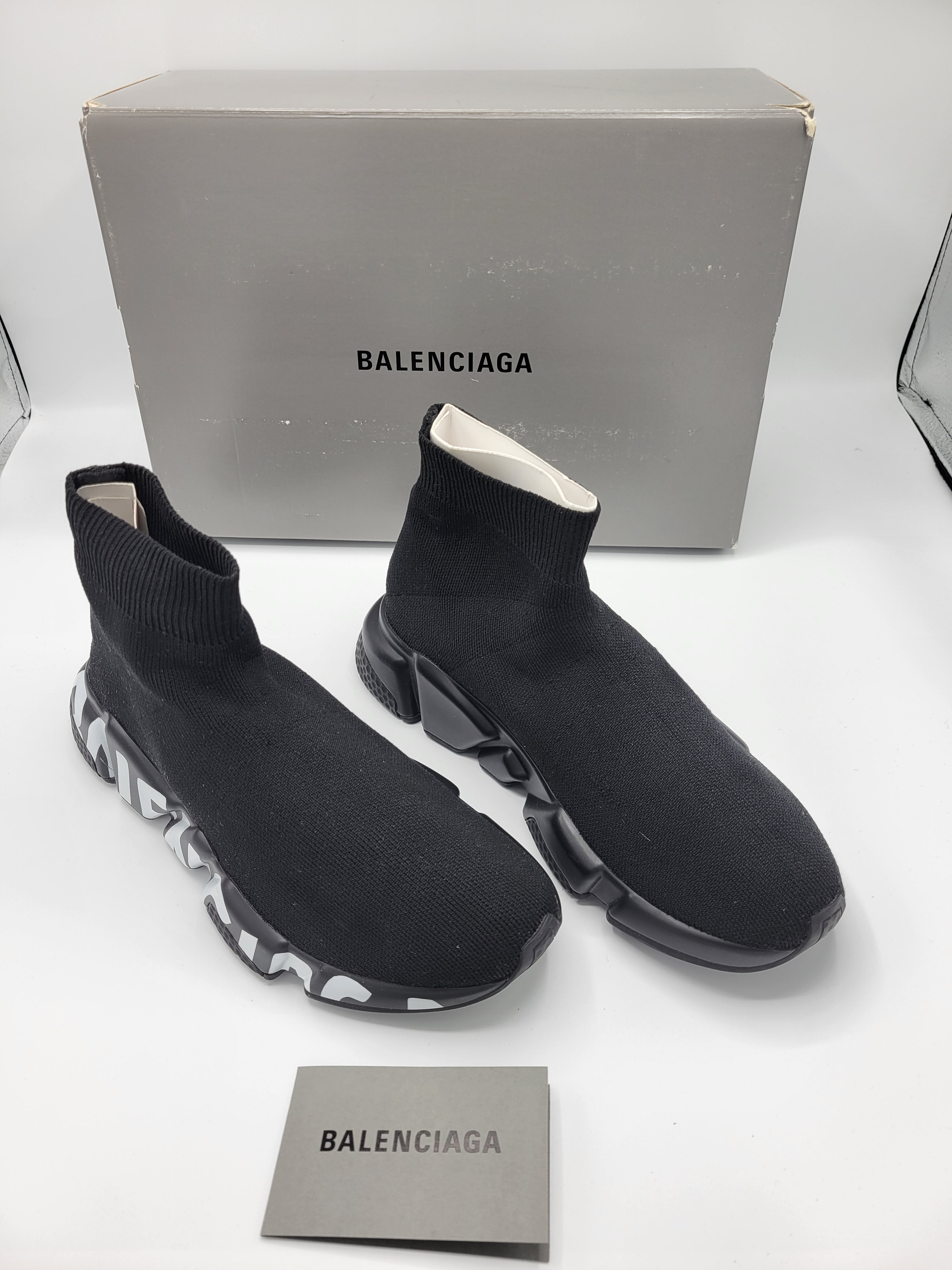 Balenciaga Women's Speed Lt Graffiti Sneakers in Black & Black & White SIZE 37