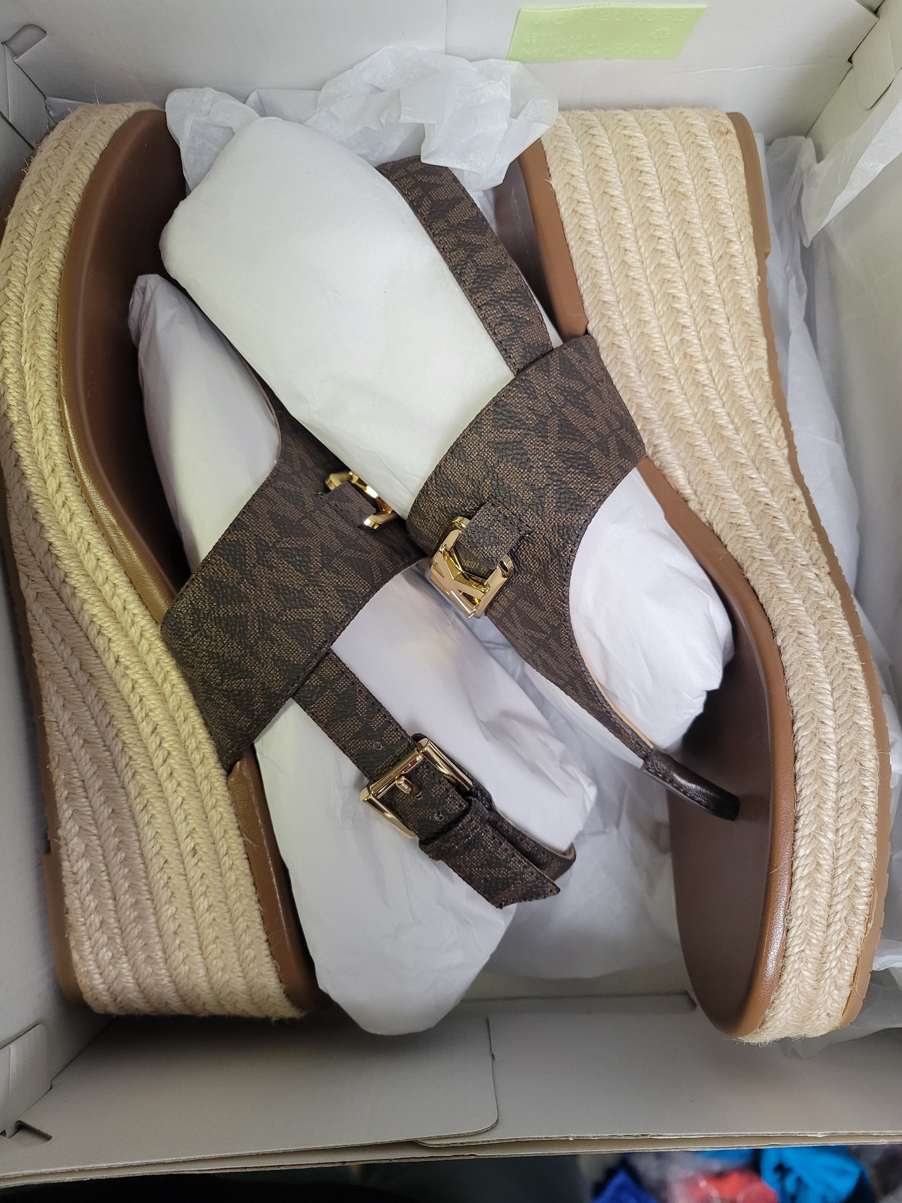 Michael Kors -NEW IN BOX- Camila Logo Wedge Sandal in Brown SIZE 11M