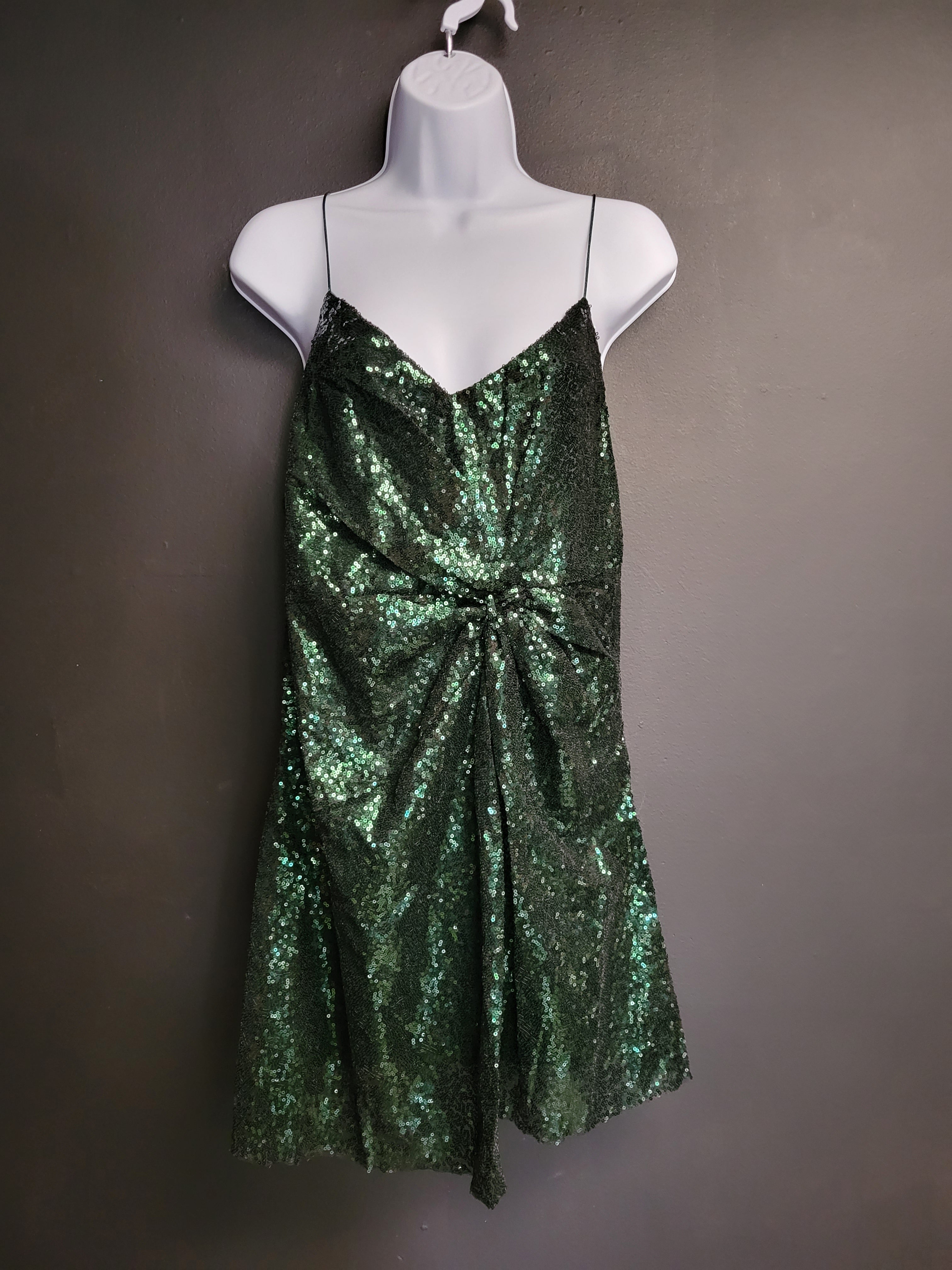 PETAL AND PUP Riri Sequined Wrap Mini Dress - Dark Green SIZE LARGE