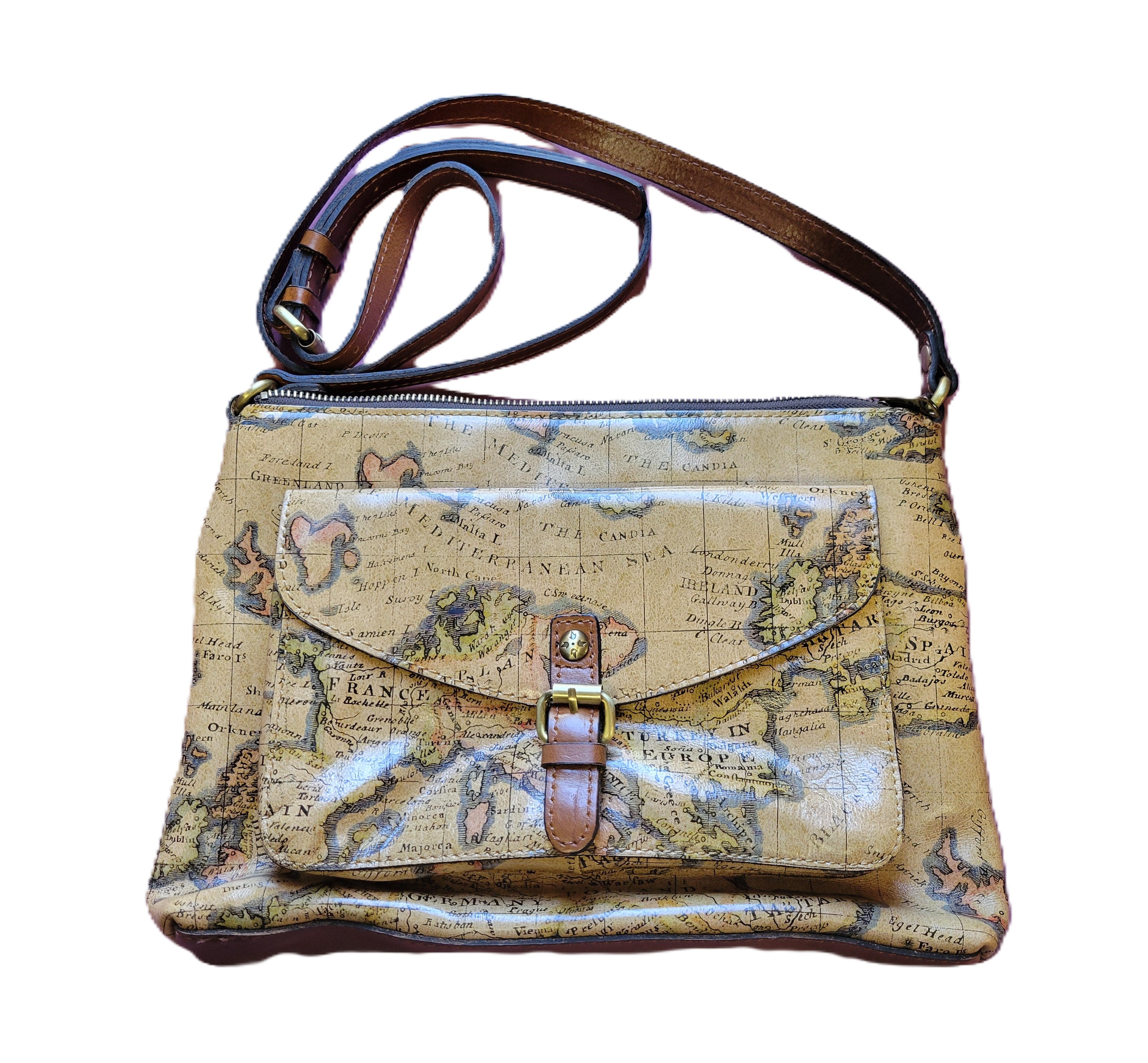 Patricia Nash Kirby East West Leather Crossbody Leather Euro Map Print