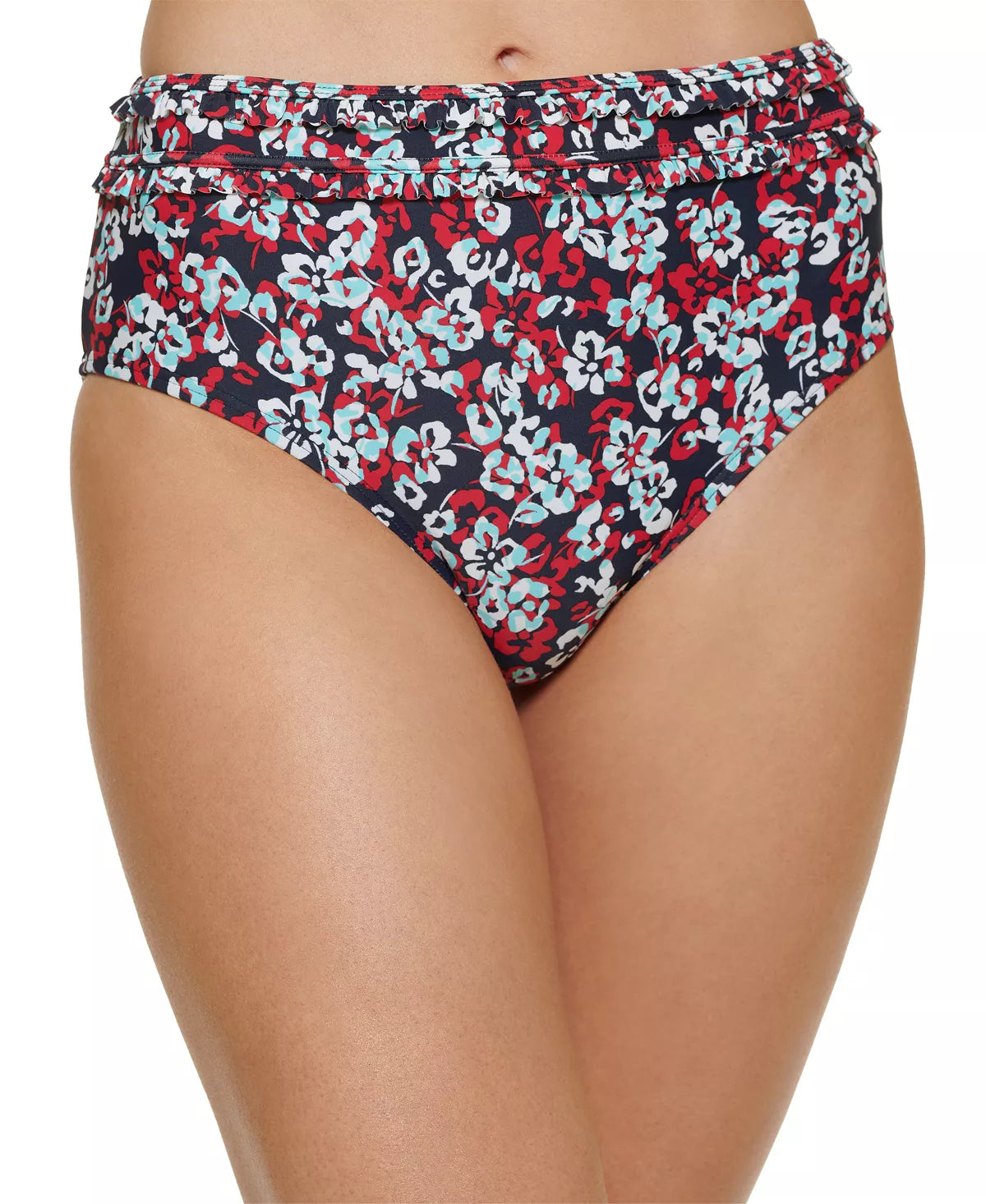 Tommy Hilfiger Floral-Print High-Waist Bikini Bottoms Size Medium
