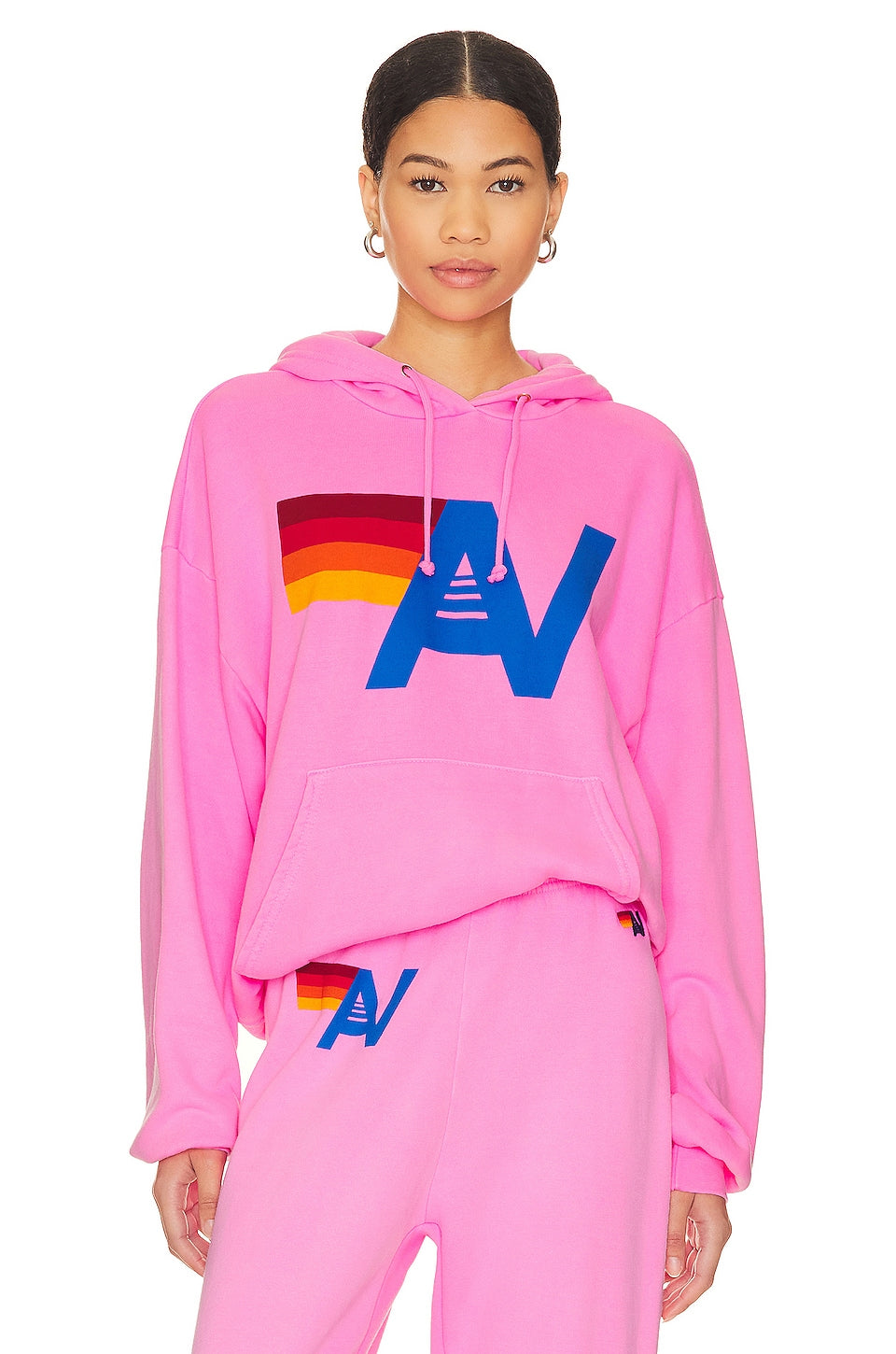 Aviator Nation Logo Pullover Hoodie in Neon Pink Size Medium