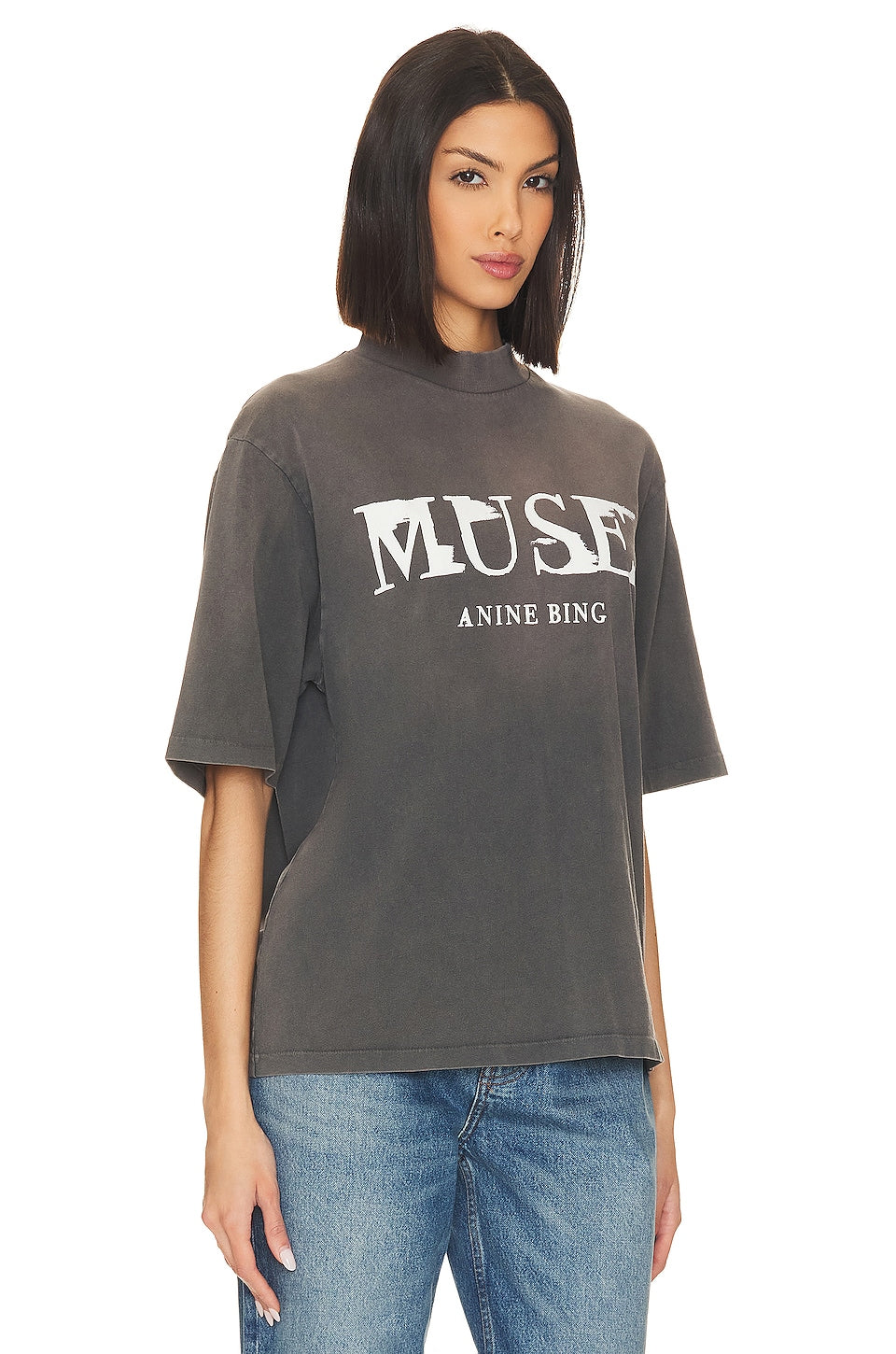 ANINE BING Wes Tee Painted Muse in Washed Faded Black Size Small
