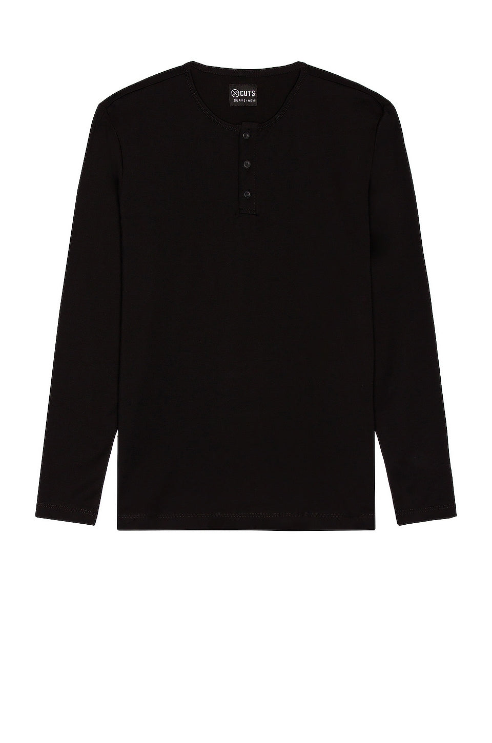 Cuts Long Sleeve Henley Curve Hem T-Shirt in Black Size X-LARGE