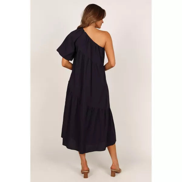 Petal and Pup Stephanie One Shoulder Puff Midi Dress - Navy MULTIPLE SIZES