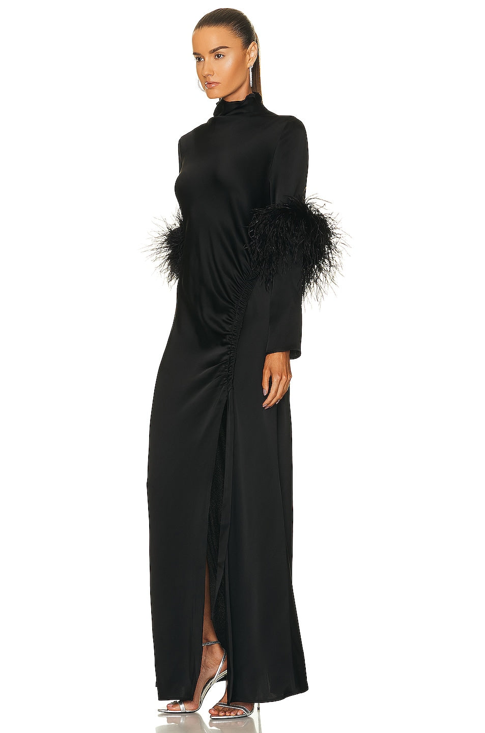 Lapointe Ostrich Feather Slit Maxi Dress in Black SIZE 2 -new no tags