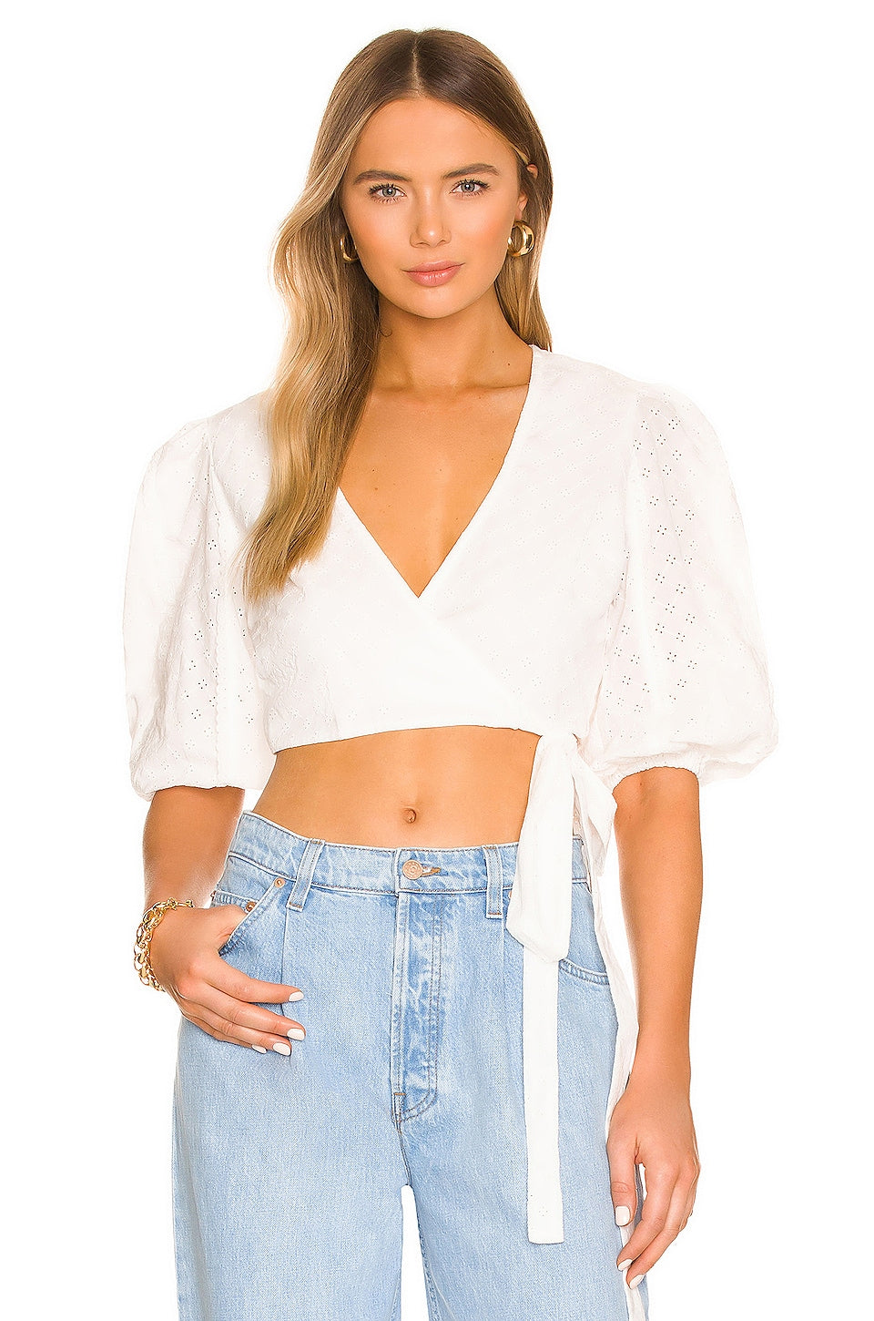 MINKPINK Lola Wrap Blouse in White Size Small
