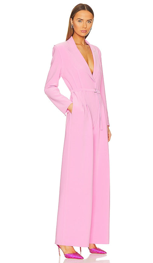 Norma Kamali Single Breasted Straight Leg Jumpsuit in Candy Pink SIZE SMALL