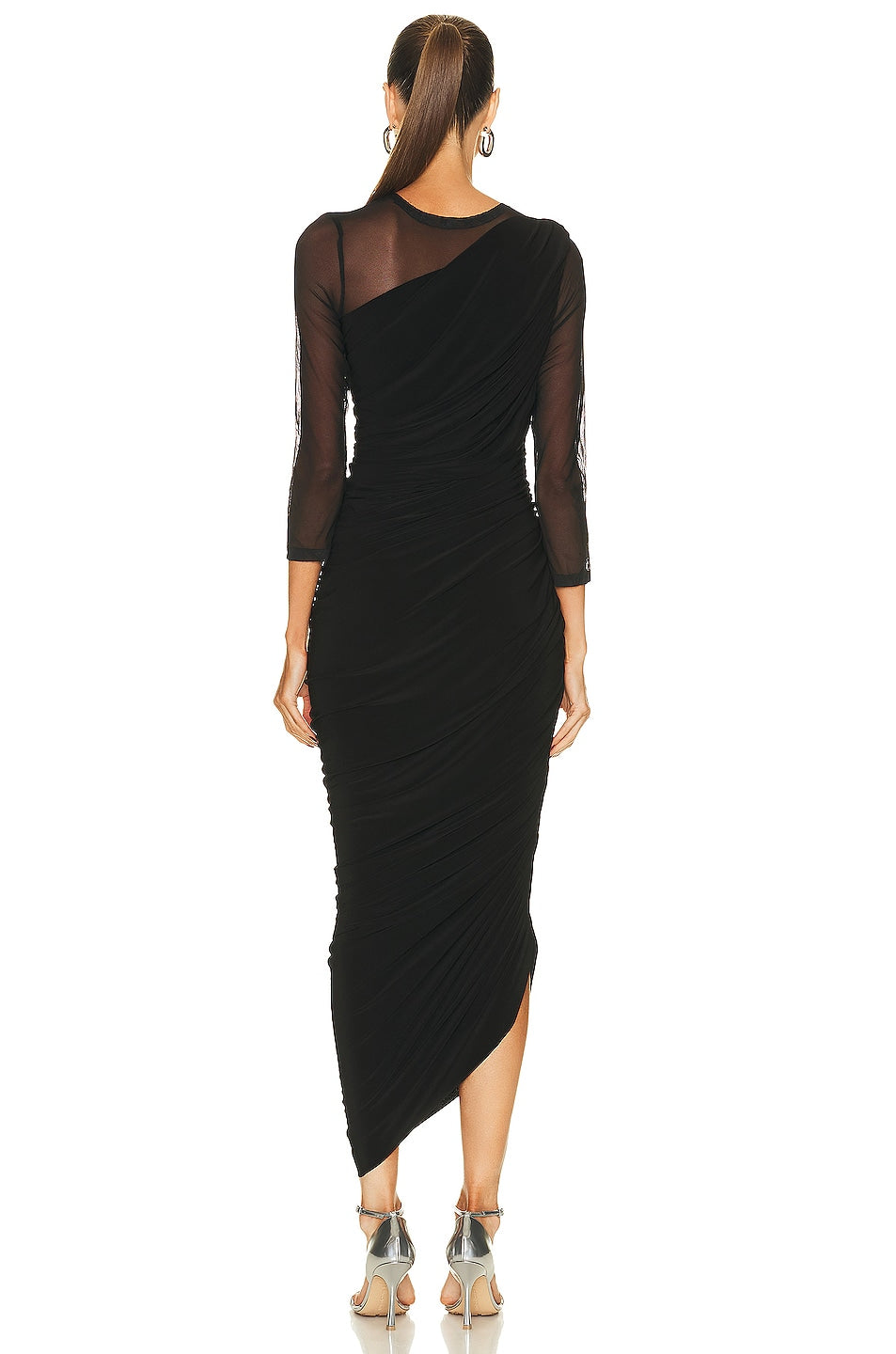 Norma Kamali Long Sleeve Diana Gown in Black & Black Mesh SIZE SMALL