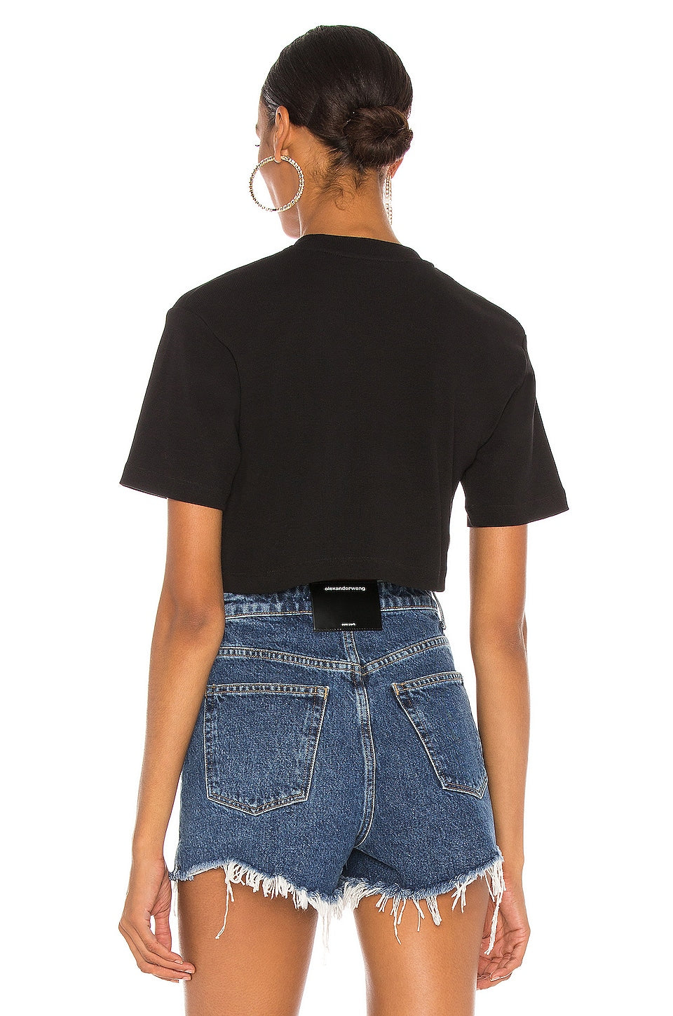 OFF-WHITE Rib Cropped Casual Tee in Black & White Size Small