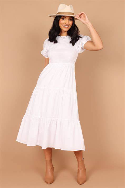 Petal And Pup Naura Shirred Tiered MIDI Dress - White NEW MULTIPLE SIZES