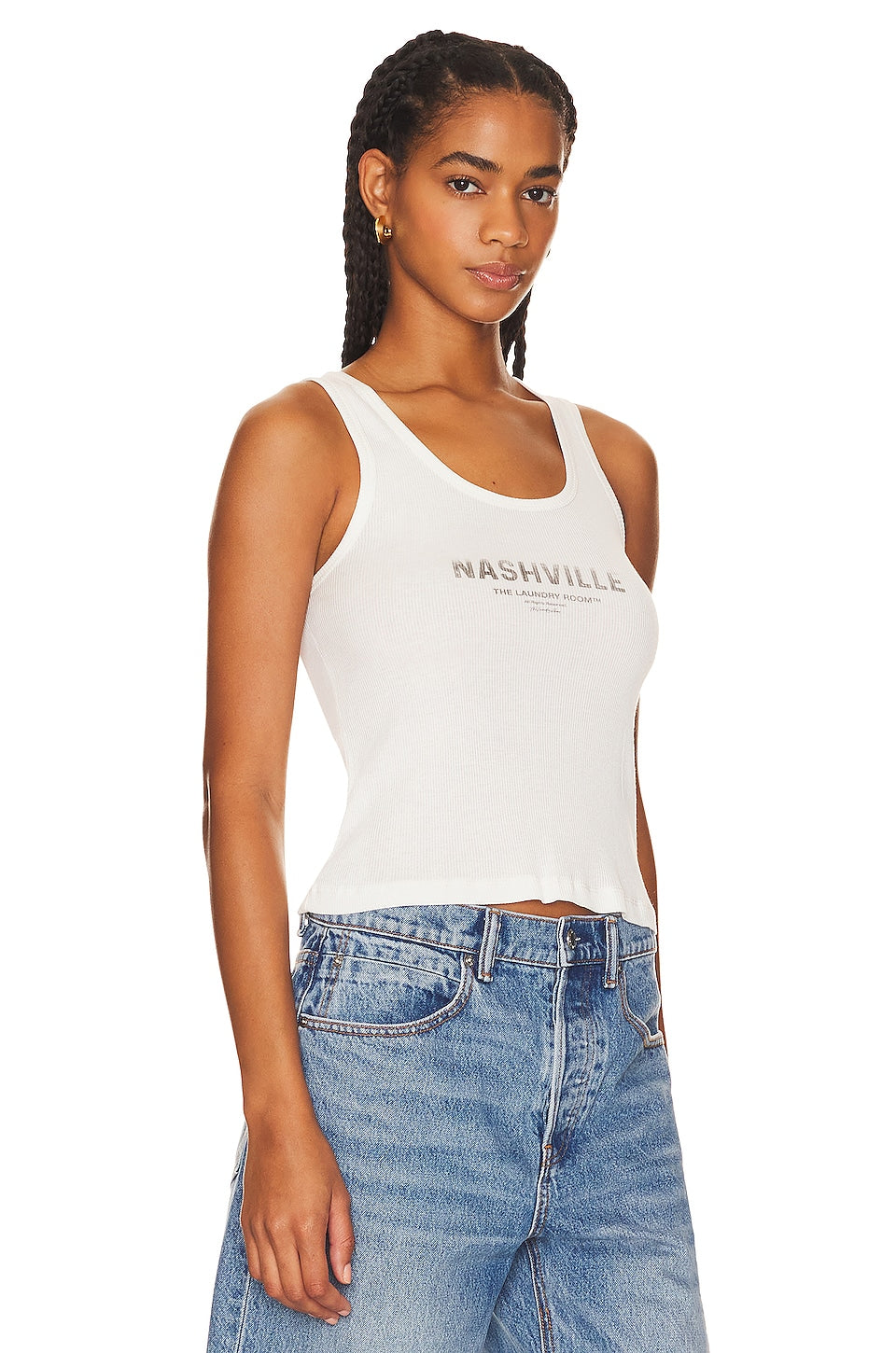 The Laundry Room Nashville Passport Stamp Rib Tank in White Size Small