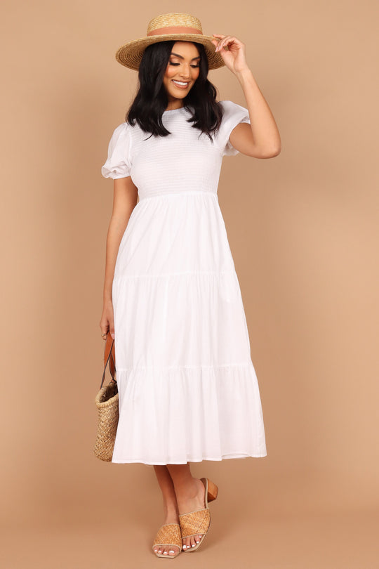 Petal And Pup Naura Shirred Tiered MIDI Dress - White NEW MULTIPLE SIZES