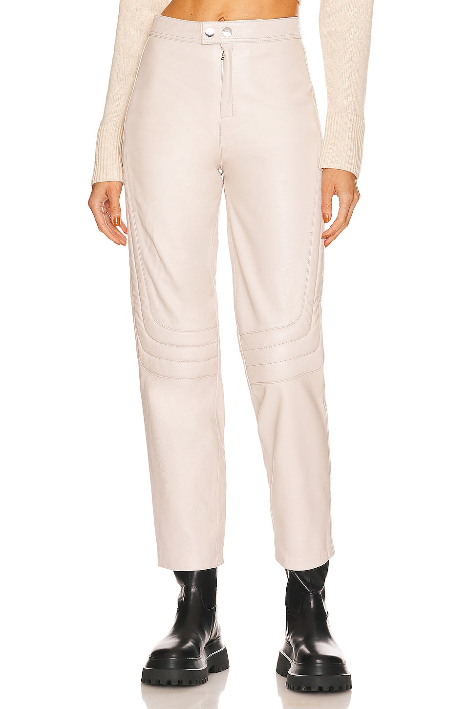 L'Academie Rue Leather Pant in Bone Ivory