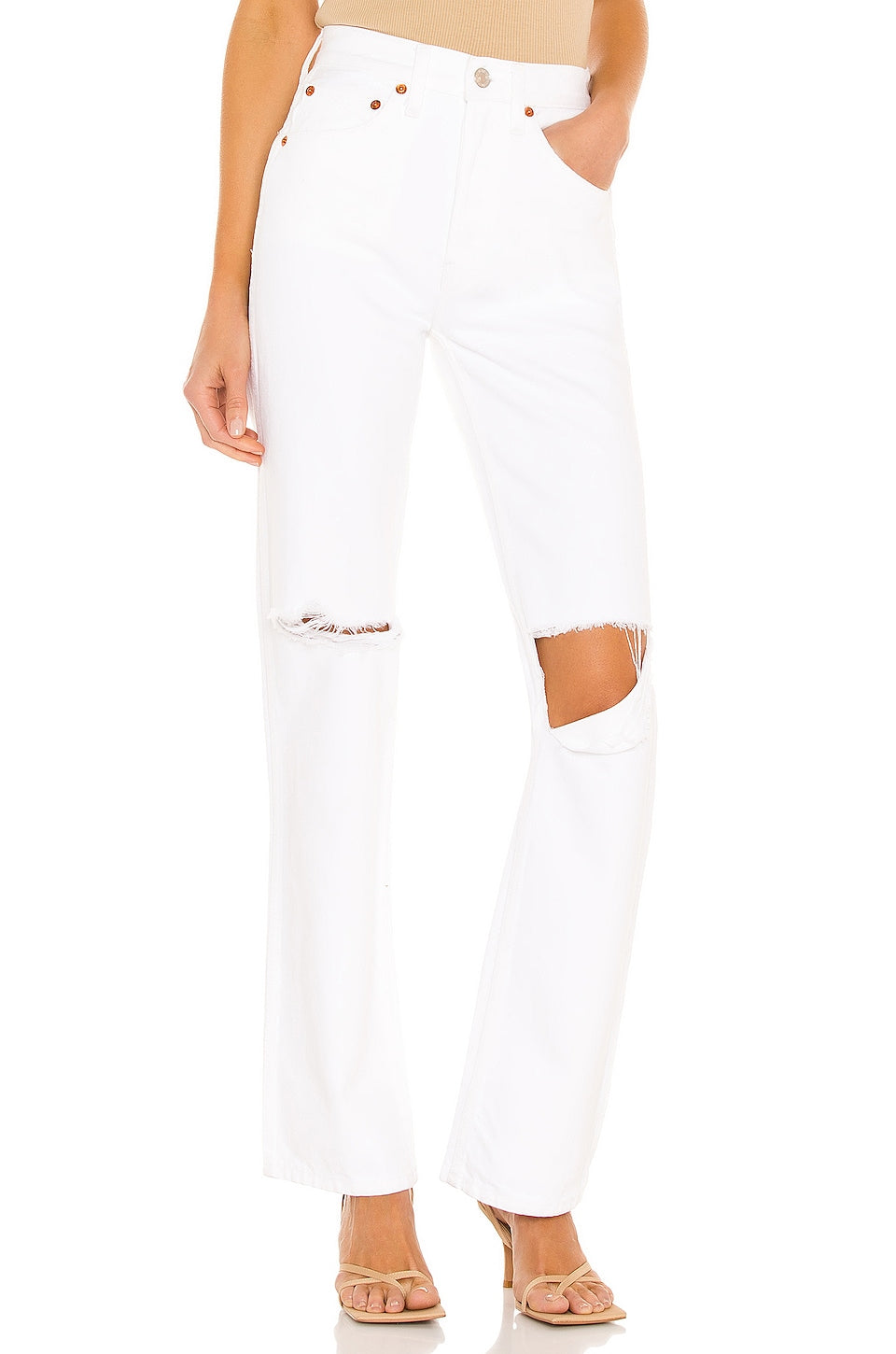 RE/DONE Originals 90s High Rise Loose in White With Rips SIZE 25