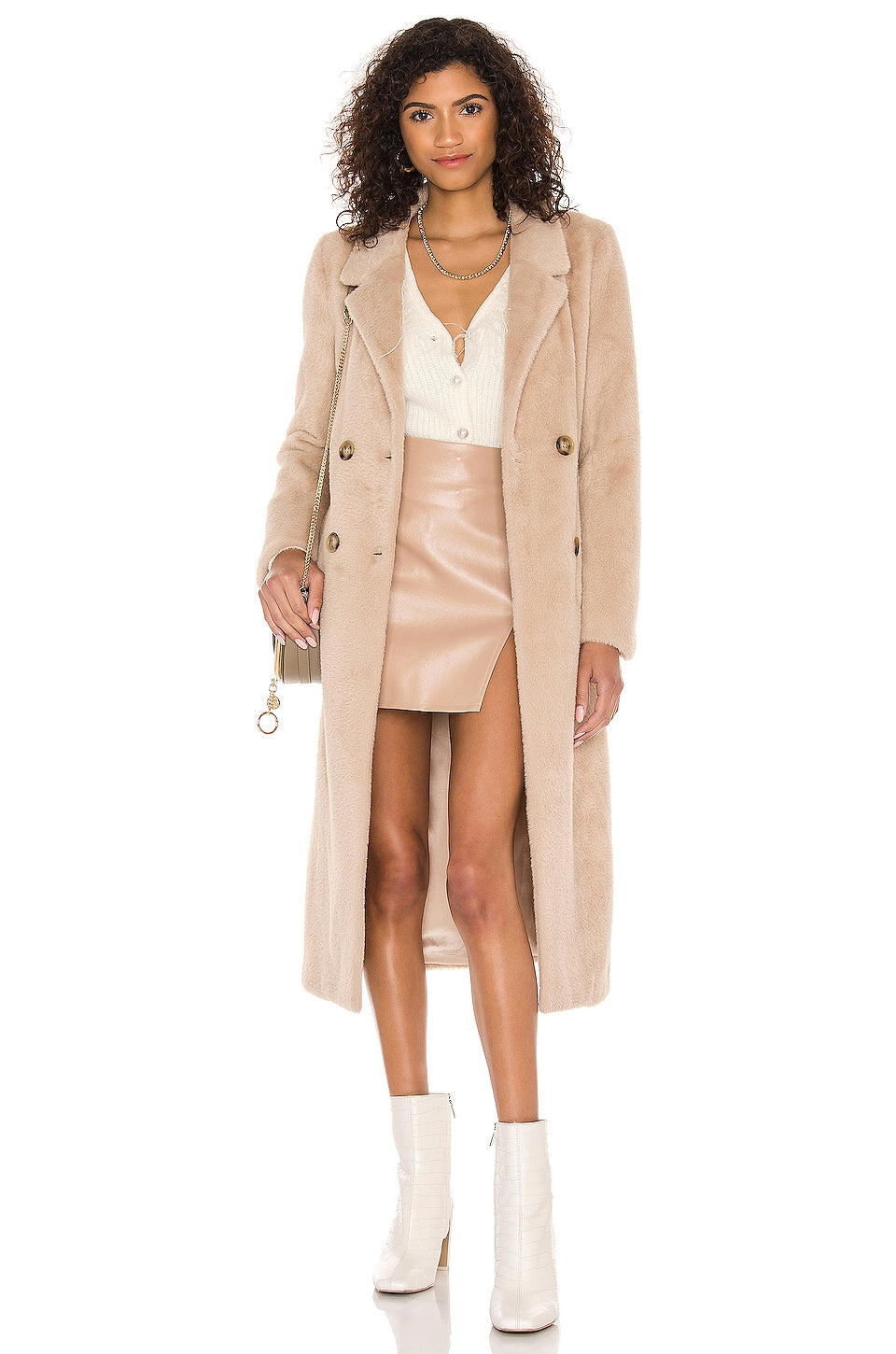 SUPERDOWN Trinity Faux Leather Skirt in Nude