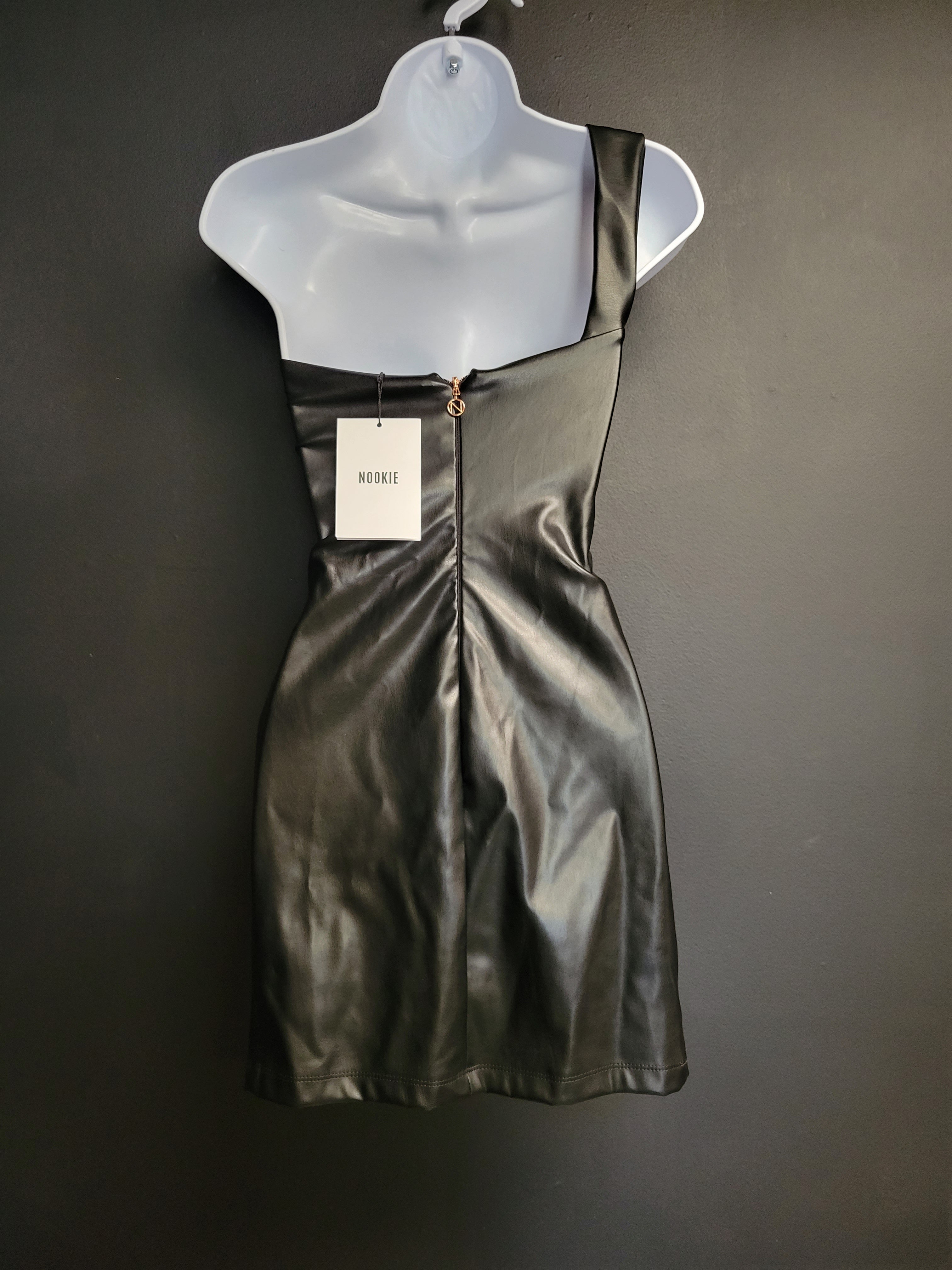 Nookie Talia Faux Leather Mini Dress in Black SIZE X-SMALL