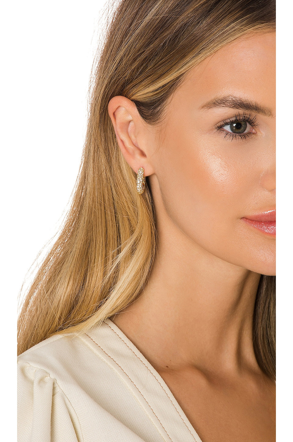 BaubleBar Carina Huggie Hoops in Clear Size All